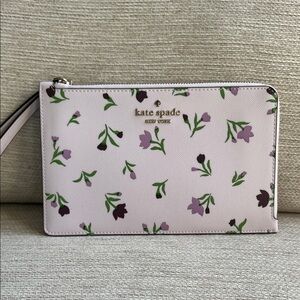 kate spade Pale Pink Floral Wristlet with Gold Logo
